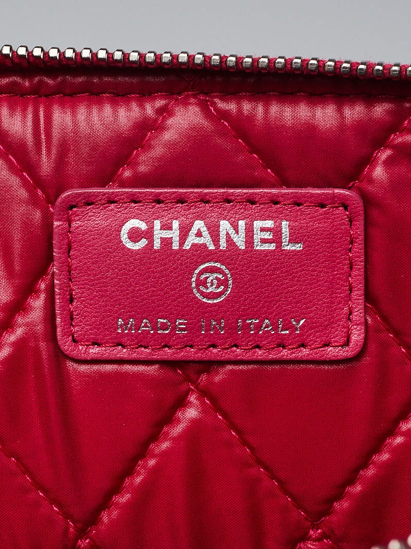 Chanel Pink Quilted Patent Leather Valentine Hearts Medium O-Case Zip Pouch  | Yoogi's Closet