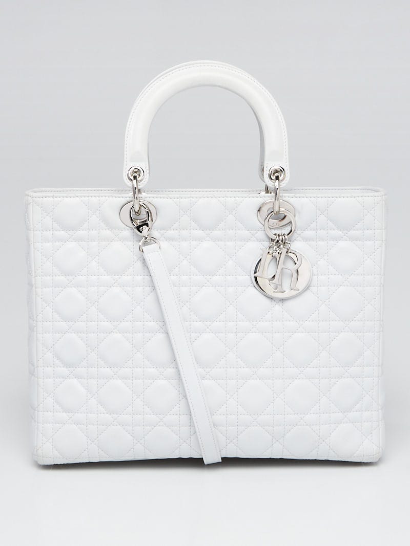 Christian Dior White Cannage Quilted Lambskin Leather Large Lady Dior Tote Bag