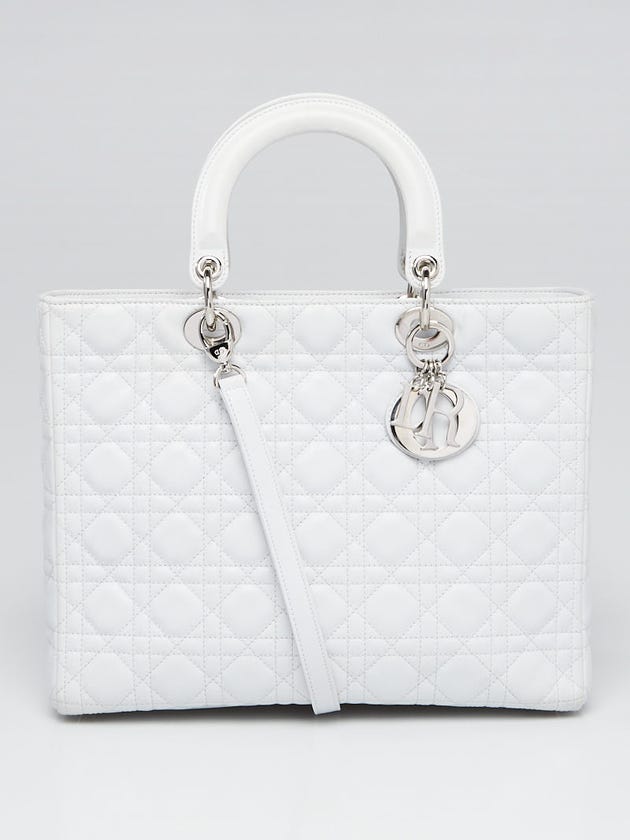 Christian Dior White Cannage Quilted Lambskin Leather Large Lady Dior Tote Bag