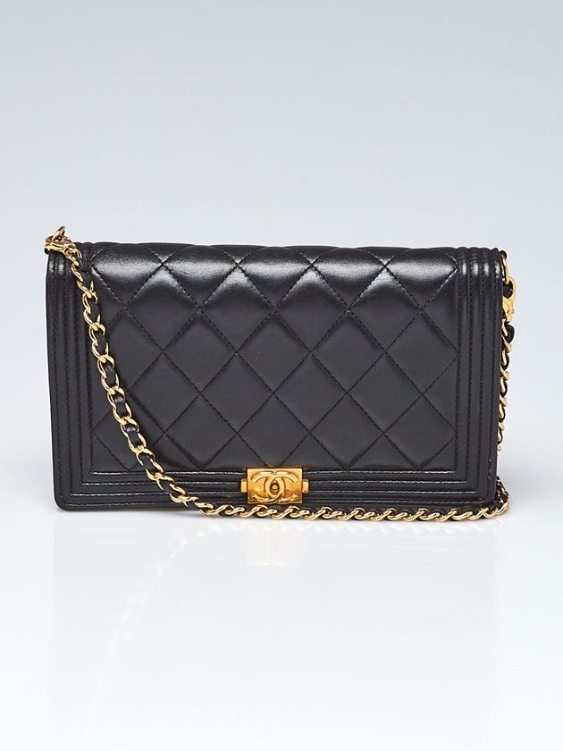 Chanel Black Quilted Lambskin Leather Boy WOC Clutch Bag w/Removable Strap