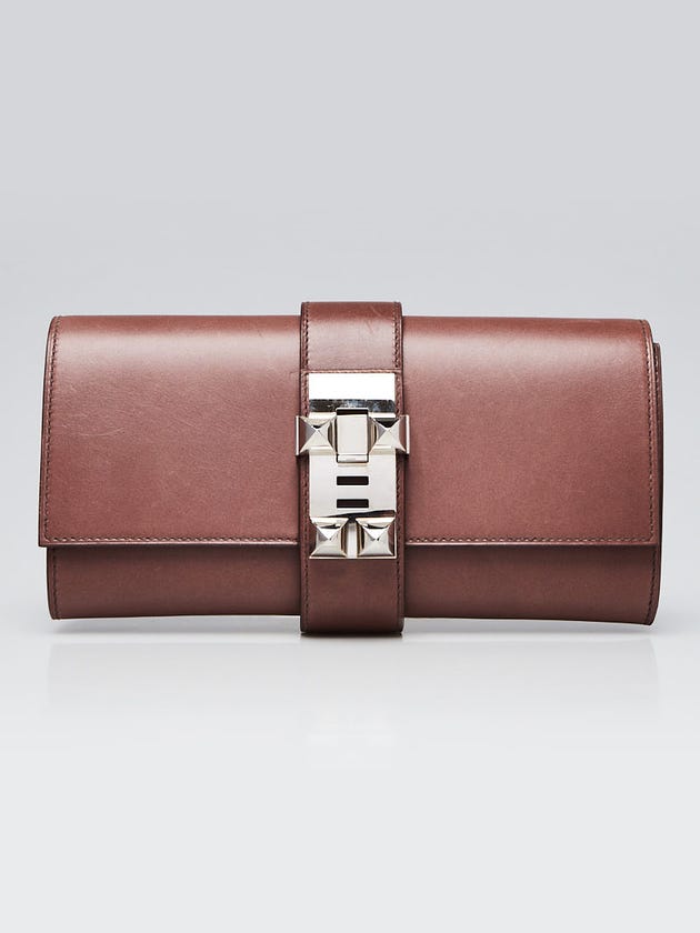 Hermes 23cm Griolet Box Leather Palladium Plated Medor Clutch Bag