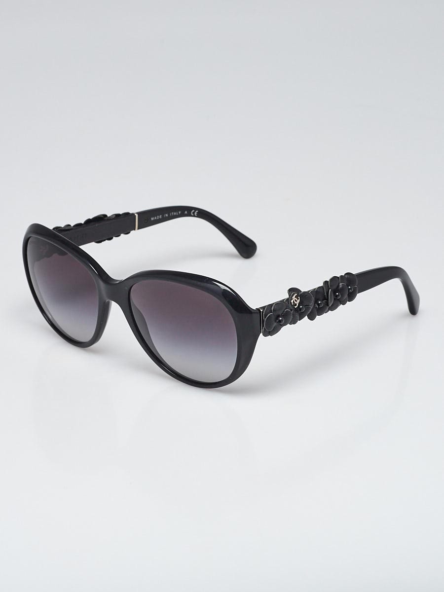 CHANEL トップス Chanel Black Cat-Eye Frame and Leather Camellia Sunglasses-5316