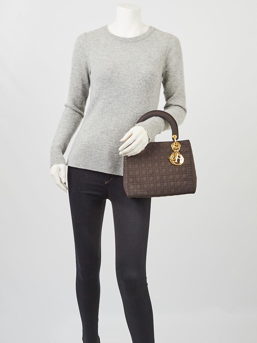Christian Dior Marron Fonce Cannage Quilted Nylon Small Lady