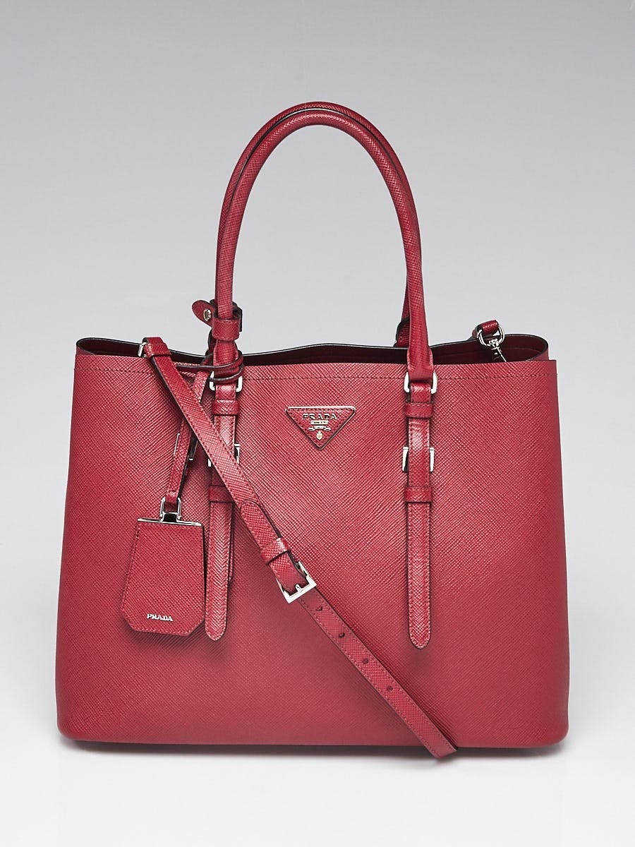 Prada Cerise Saffiano Textured Leather Medium Double Handle