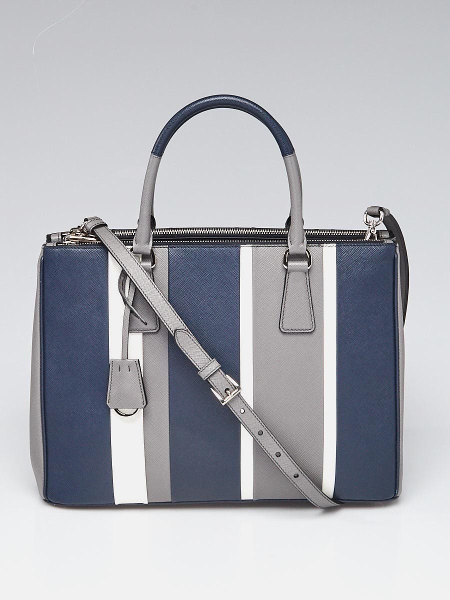 Prada Marmo Bianco Baltico Saffiano Lux Leather Medium Double Zip Tote Bag 1BA274 Yoogi s Closet