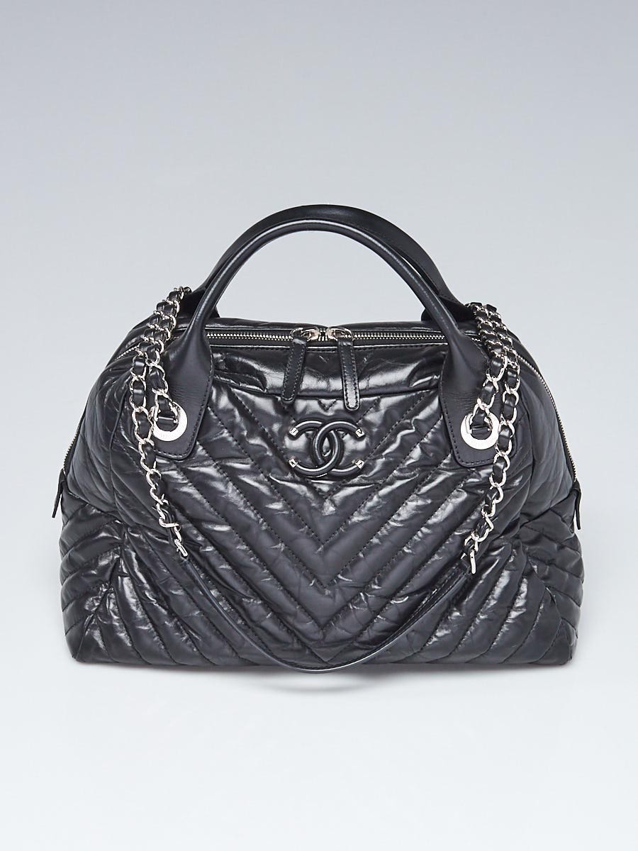 Chanel Black Chevron Quilted Leather Medium Soft Bowling Bag