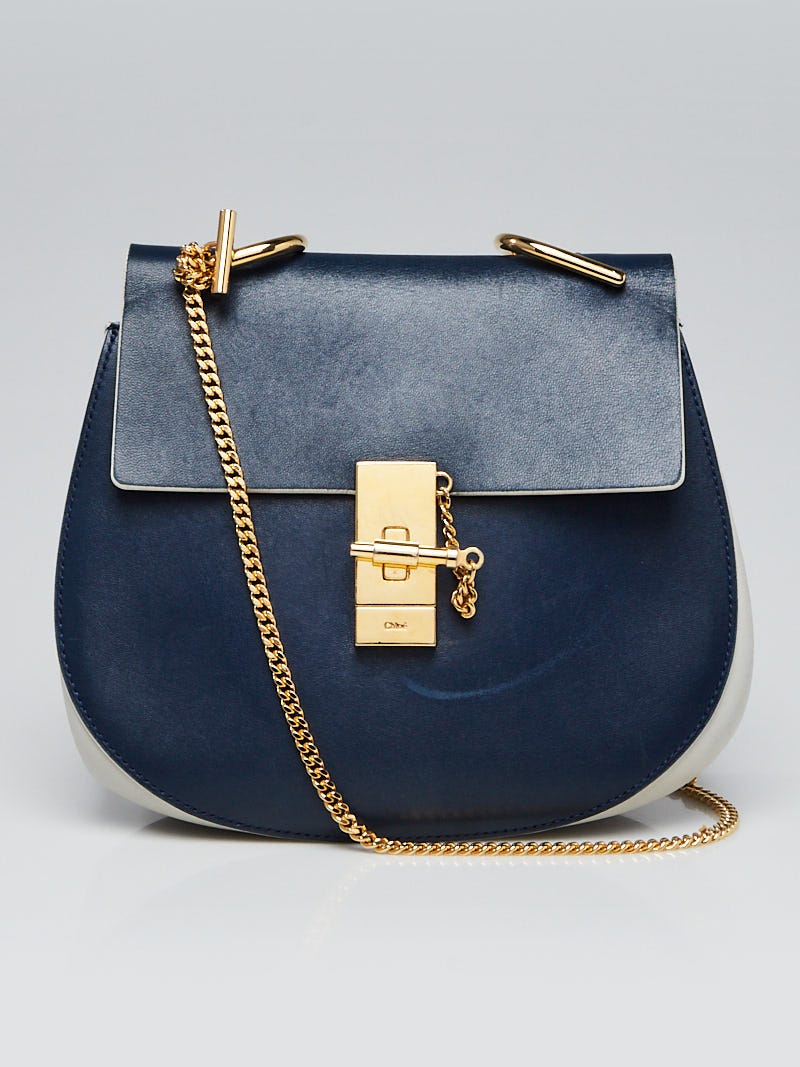 Chloe Royal Navy Grey Smooth Leather Small Drew Bag Yoogi s Closet