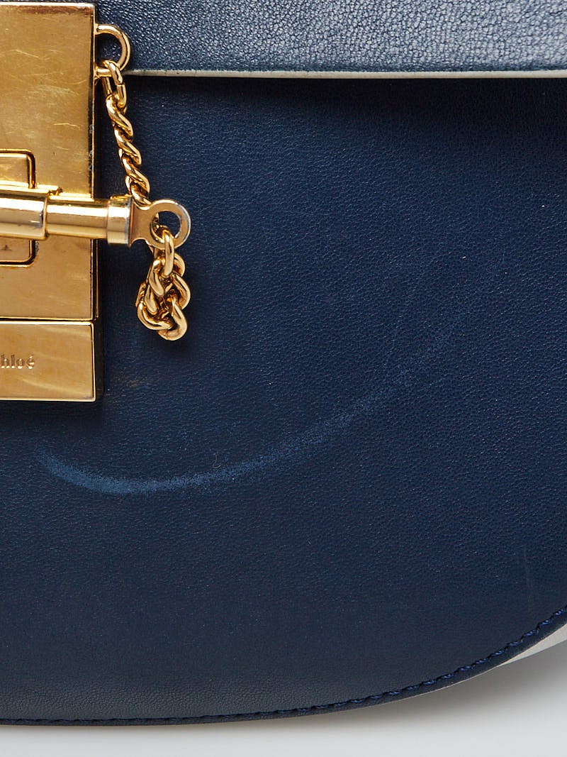Chloe Royal Navy/Grey Smooth Leather Small Drew Bag | Yoogi's Closet