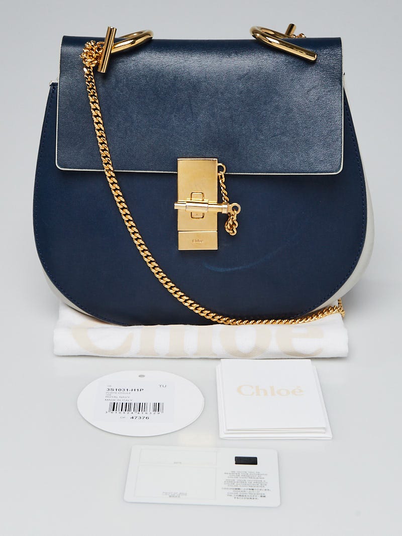 Chloe Royal Navy/Grey Smooth Leather Small Drew Bag | Yoogi's Closet