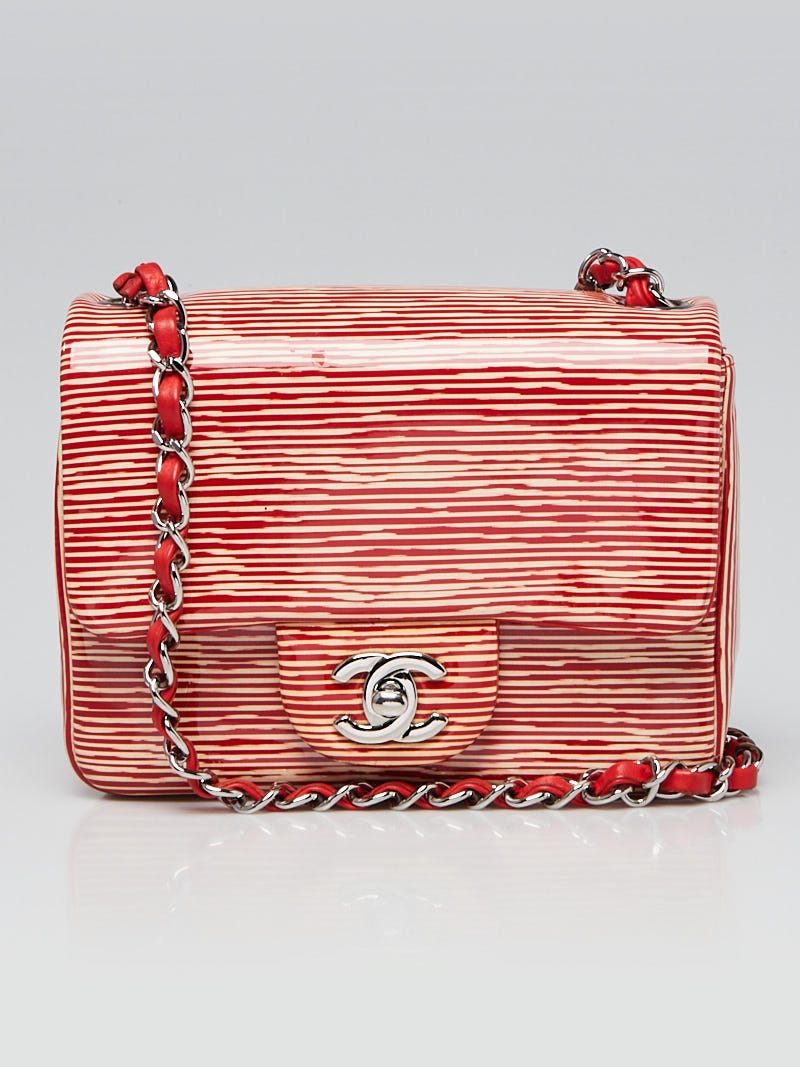 Chanel Red/White Striped Patent Leather Classic Mini Flap Bag - Yoogi's  Closet