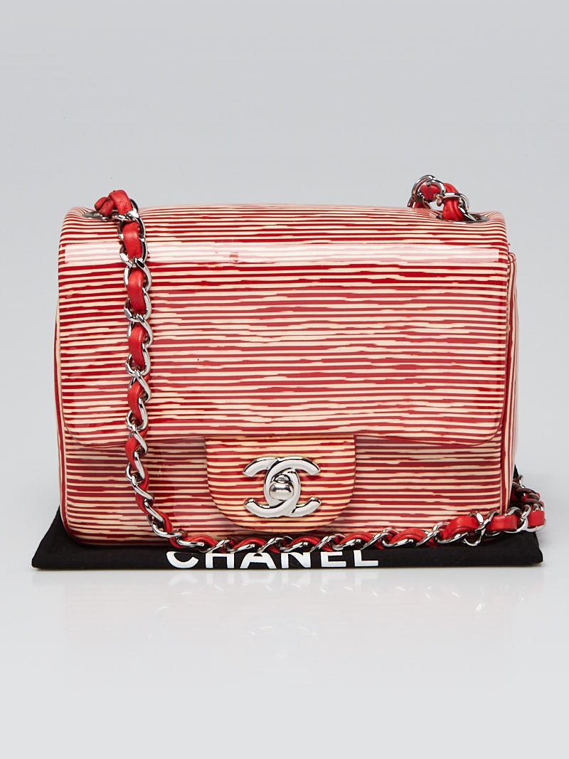 Chanel Red/White Striped Patent Leather Classic Mini Flap Bag - Yoogi's  Closet