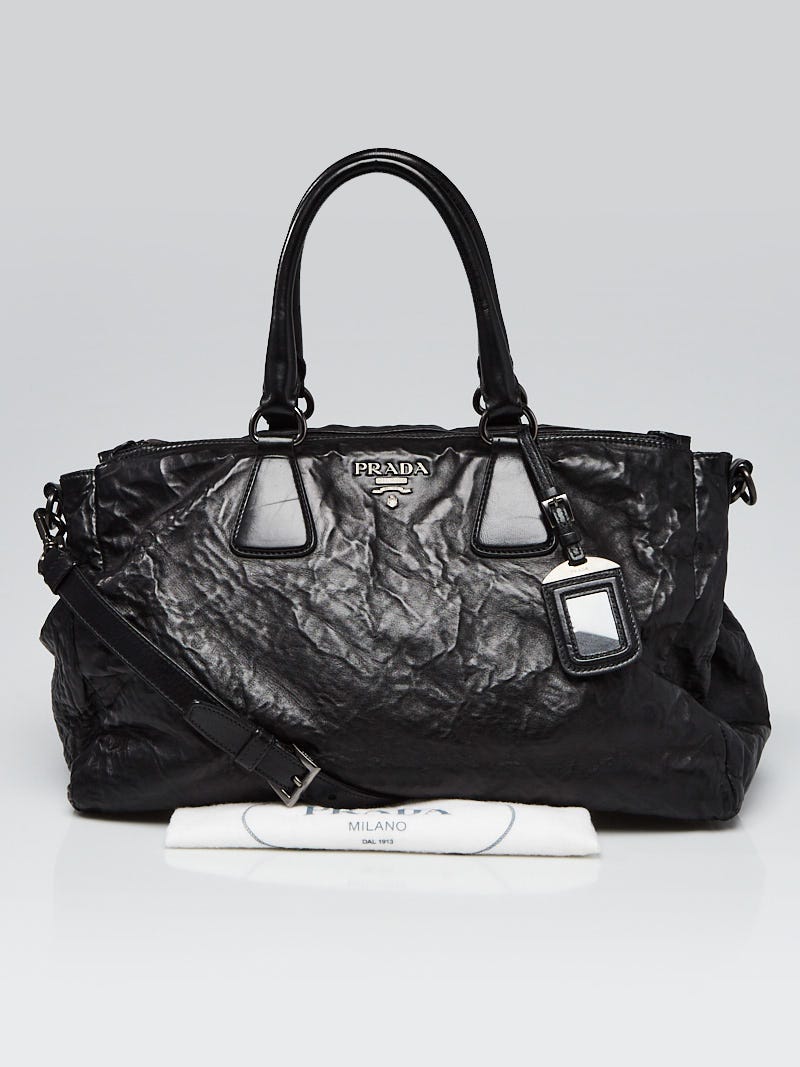 トートバッグ KARA Black Nappa Leather Handbag Prada Black Nappa Antique Leather Large Tote Bag BL0743