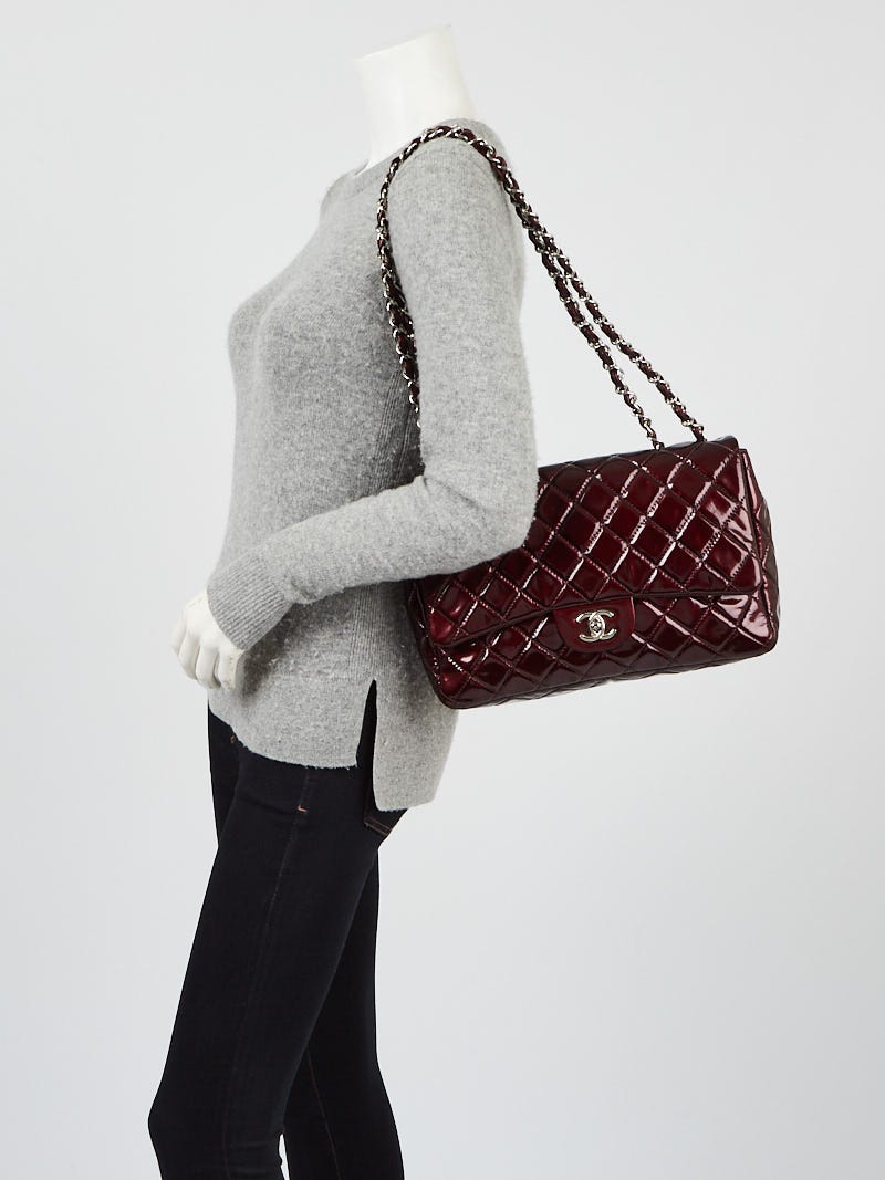 Chanel Bordeaux Quilted Patent Leather Classic Single Jumbo Flap Bag -  Yoogi's Closet