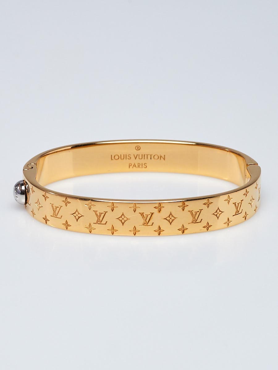 Louis Vuitton Goldtone Metal Nanogram Cuff Bracelet - Yoogi's Closet