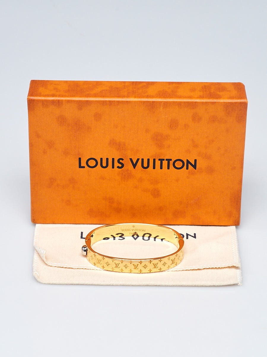 Louis Vuitton Goldtone Metal Nanogram Cuff Bracelet - Yoogi's Closet