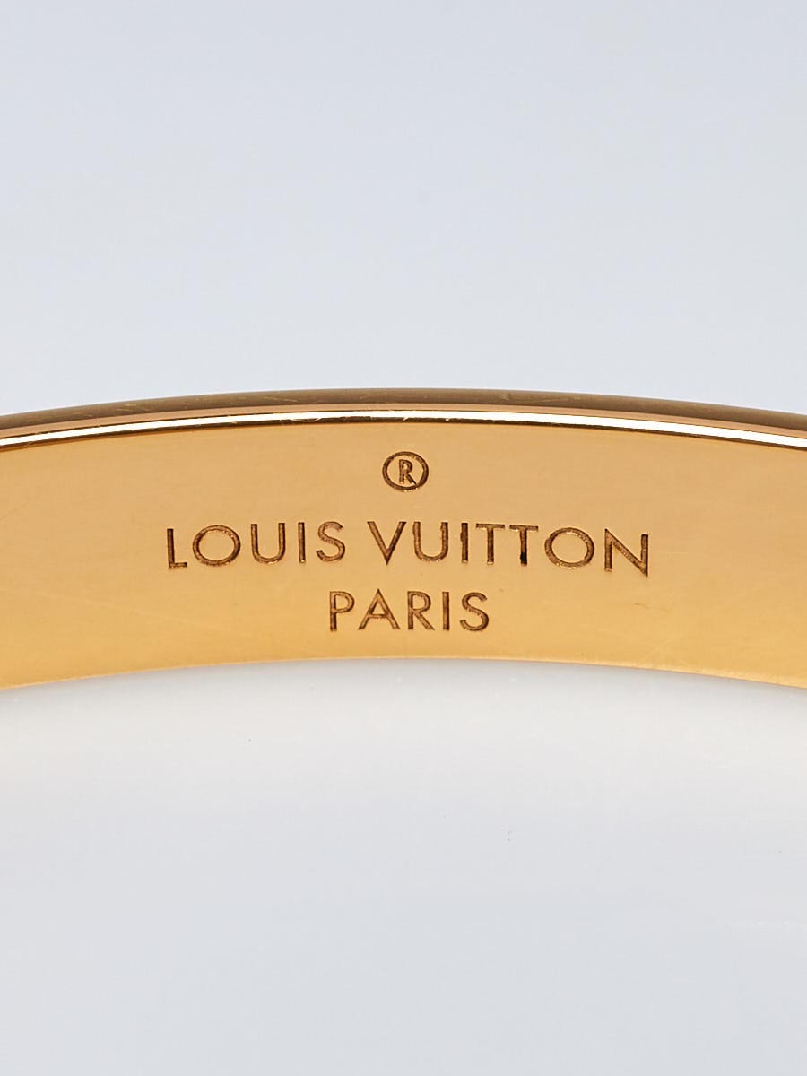 Louis Vuitton Classic LV Logo & Monogram Pattern Female High End Yellow Gold  Plated Cuff Bangle