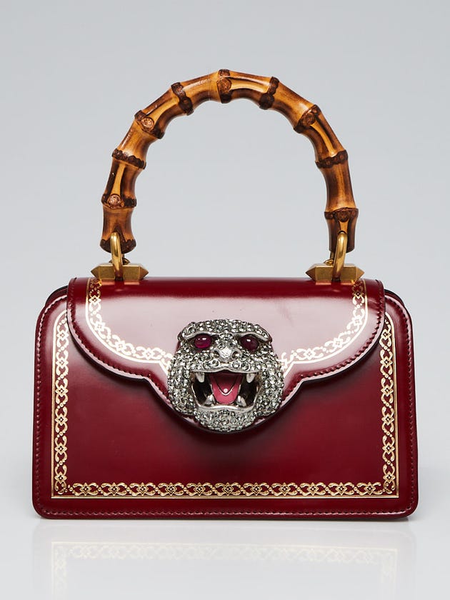 Gucci Red Smooth Leather Bamboo Top Handle Small Thiara Bag
