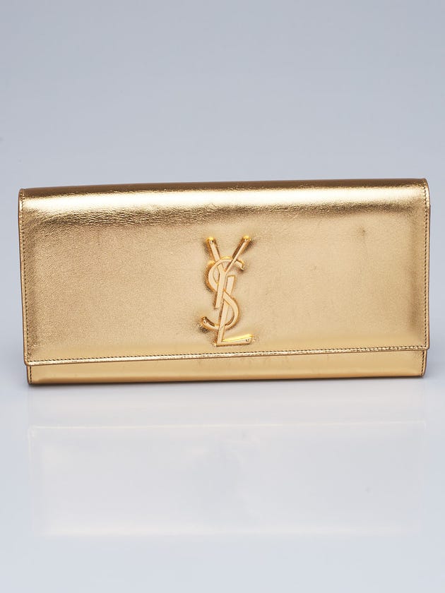 Yves Saint Laurent Metallic Gold Leather Cassandre Clutch Bag