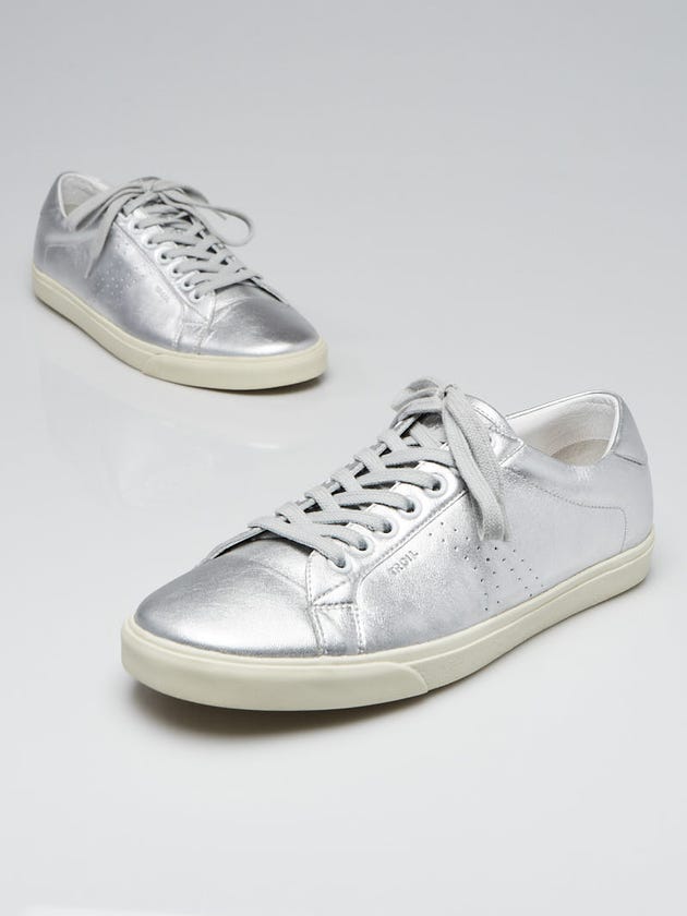 Celine Silver Leather Triomphe Low-Top Sneakers Size 7.5/38