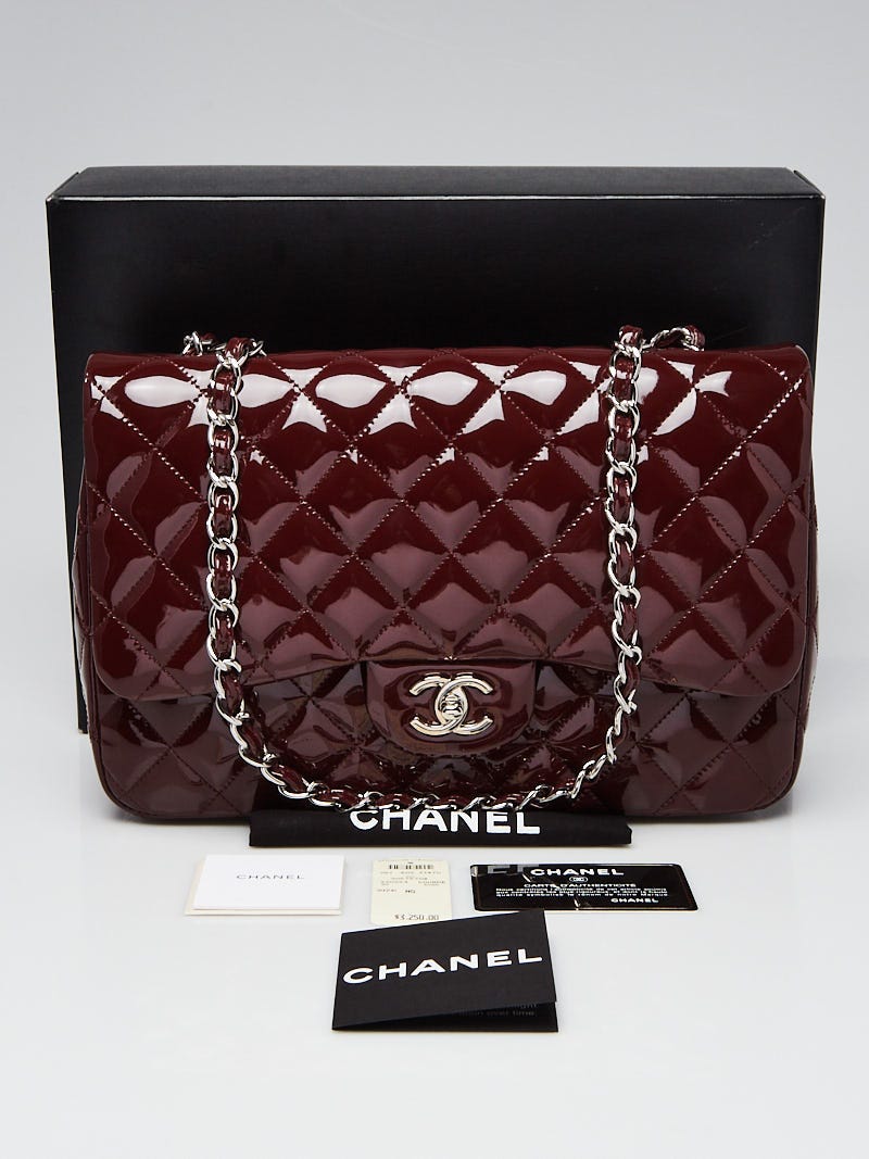 Chanel Burgundy Quilted Patent Leather Classic Jumbo Single Flap