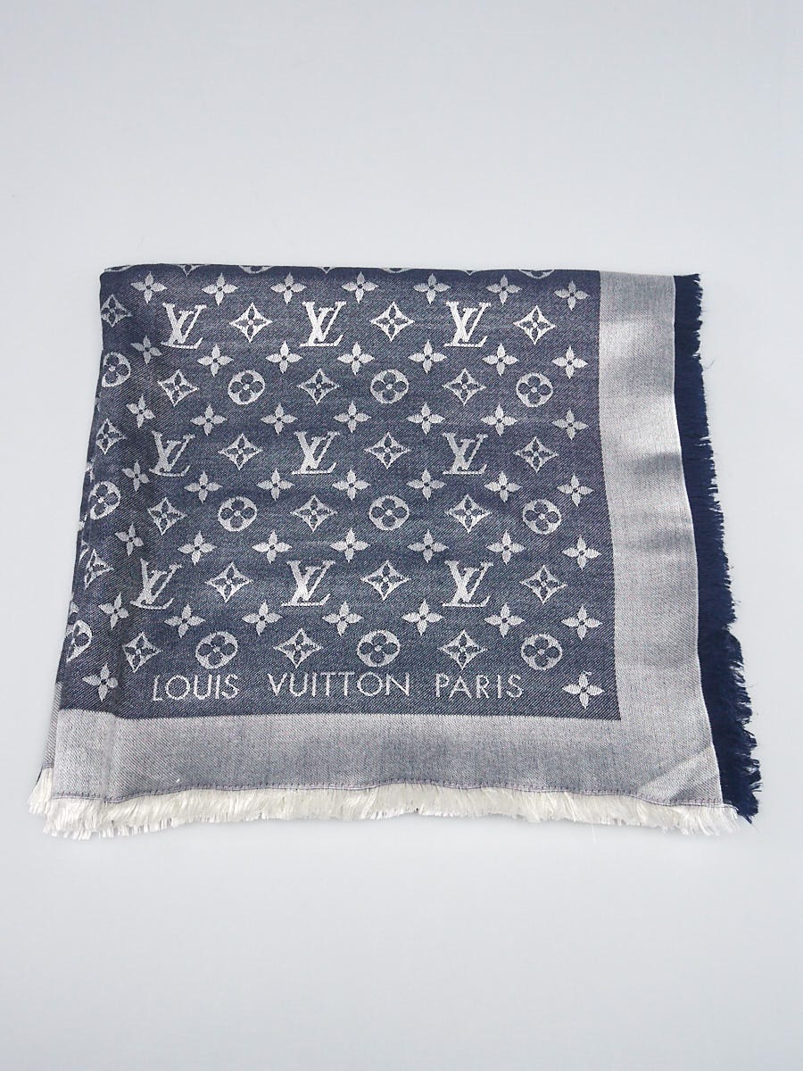 Louis Vuitton Blue Monogram Denim Silk/Wool Shawl Scarf - Yoogi's