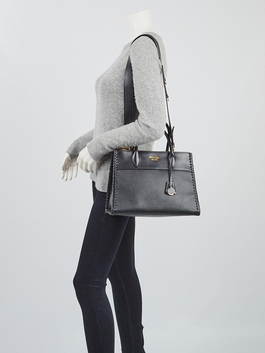 Prada Black Saffiano and City Calf Leather Paradigme Bag 1BA102 Yoogi s Closet