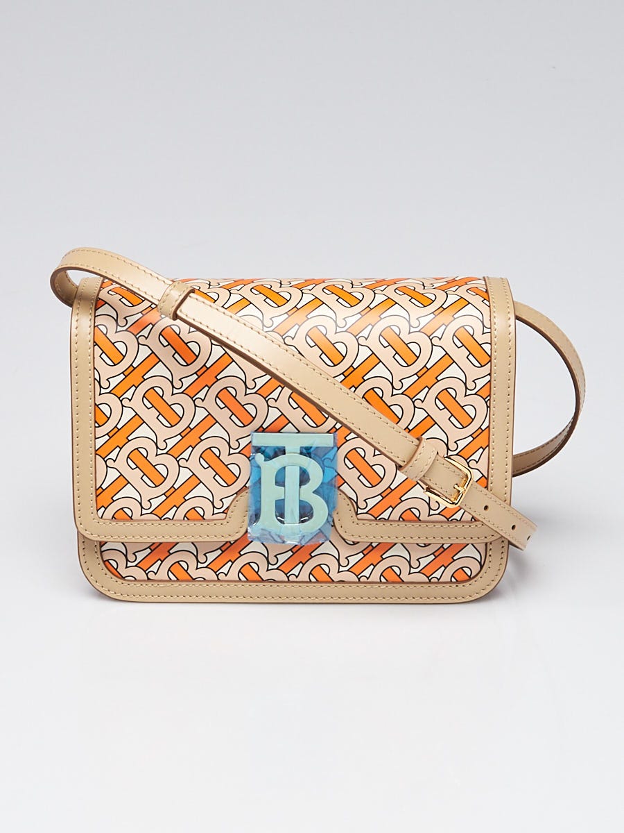 Burberry Tb Monogram Bright Orange Beige Leather Shoulder Bag - MyDesignerly