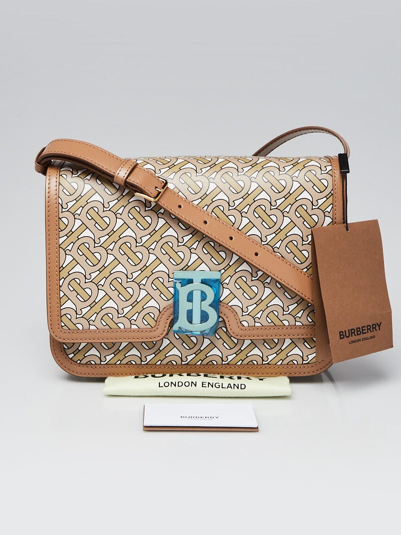 Burberry Beige Leather TB Monogram Medium Shoulder Bag