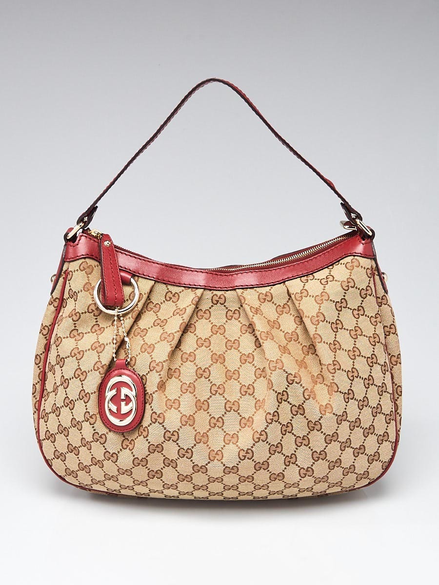 Gucci Beige/Red GG Canvas Sukey Shoulder Bag | Yoogi's Closet