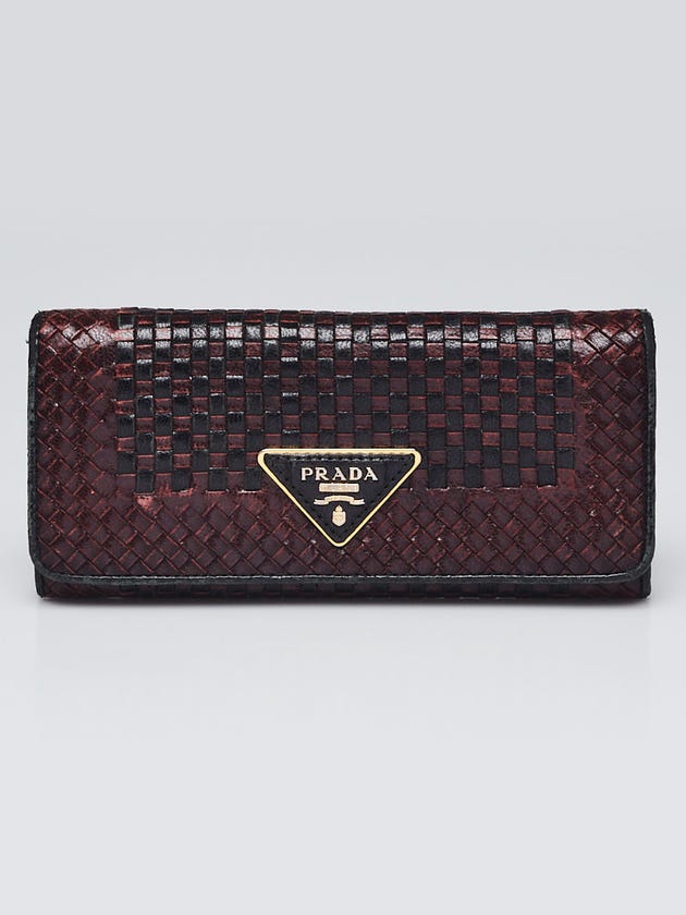 Prada Black/Red Woven Leather Madras Continental Wallet