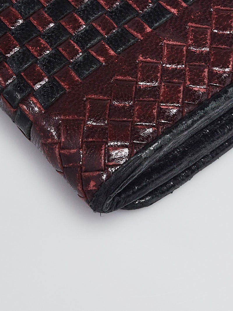 プラダPradaカイエカイエ ワインレッド×ブラック スエード×レザー 1BD045 233 Prada Black/Red Woven Leather Madras Continental Wallet | Yoogi's
