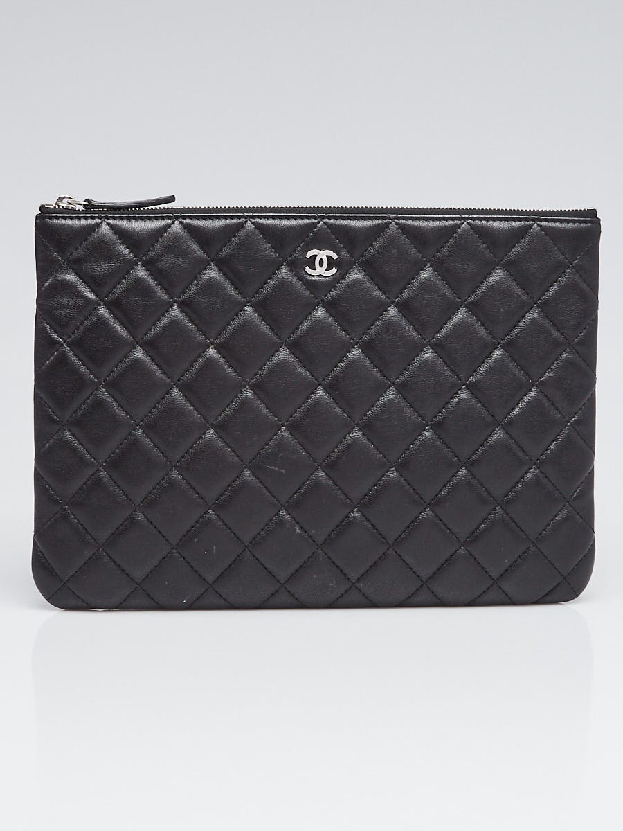 Chanel Black Quilted Lambskin Leather Medium O-Case Zip Pouch