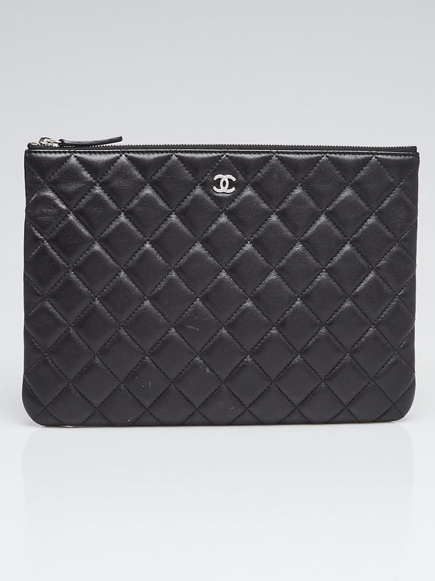 Chanel Black Quilted Lambskin Leather Medium O-Case Zip Pouch