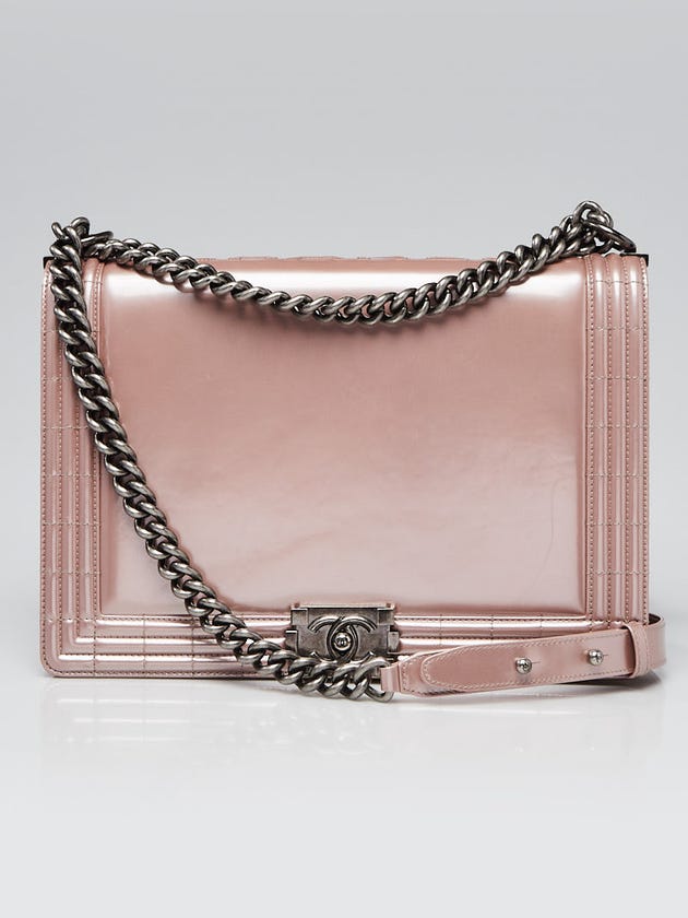 Chanel Pink Glossy Calfskin Leather Large Boy Bag