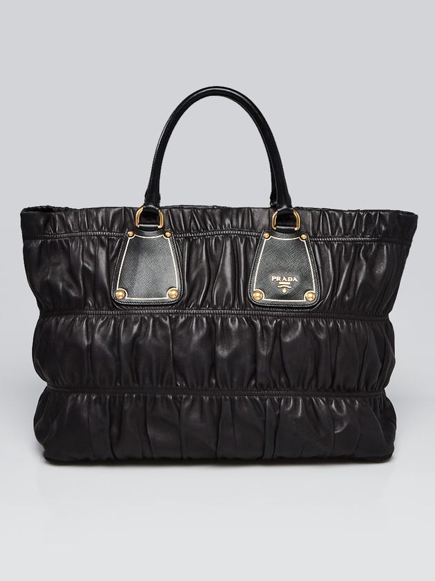 Prada Black  Leather Gauffre Tote Bag  