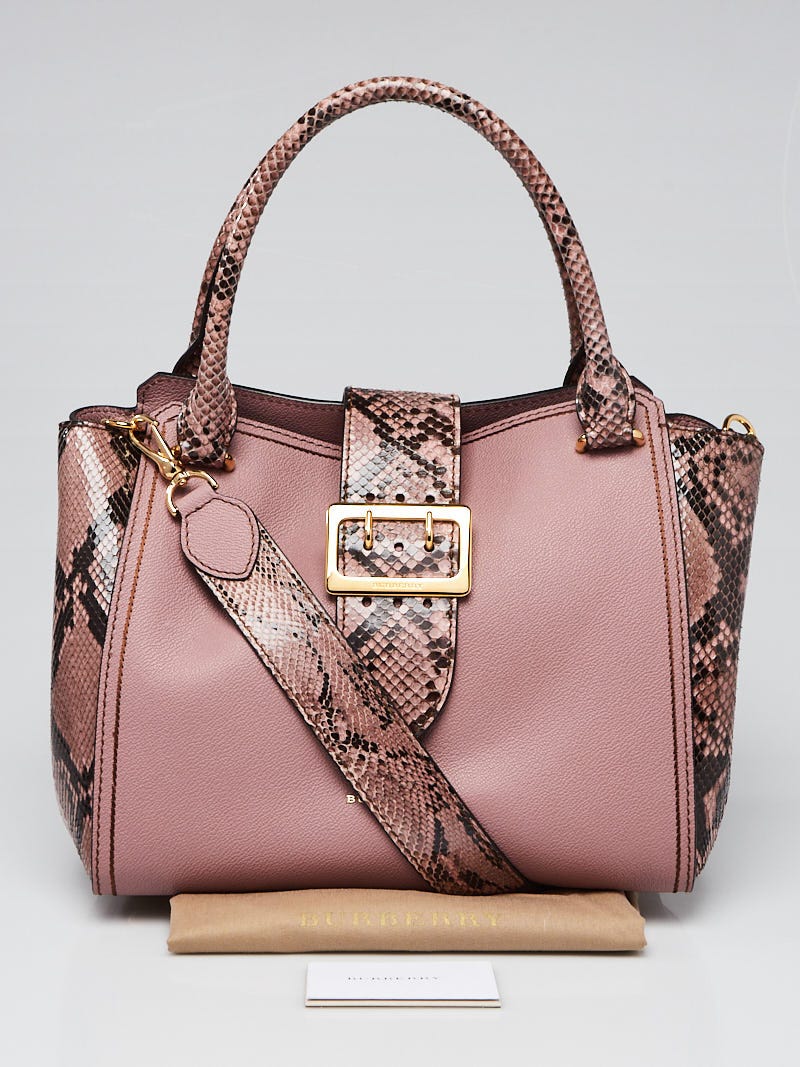 Burberry Pink Leather/Python Medium Buckle Tote Bag - Yoogi's Closet