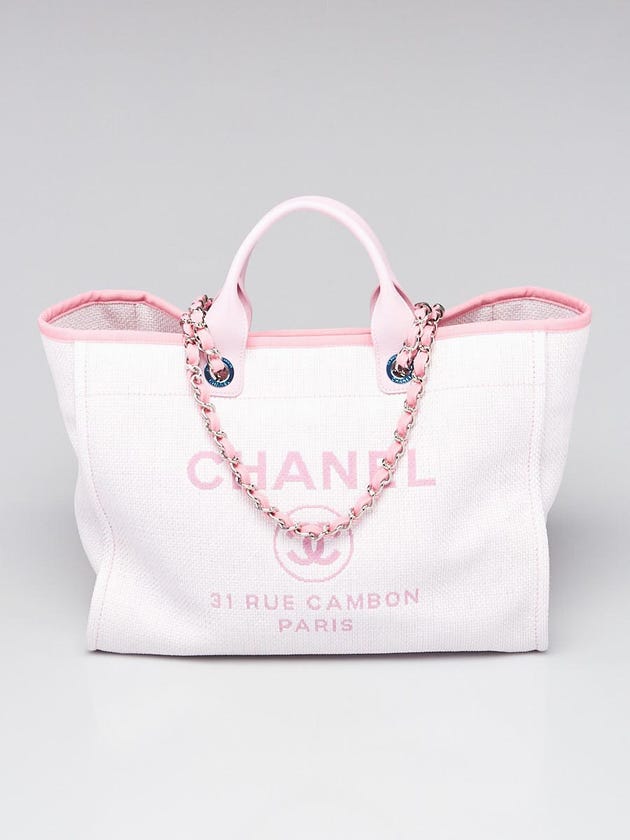 Chanel Pink Canvas Deauville Large Shopping Tote Bag