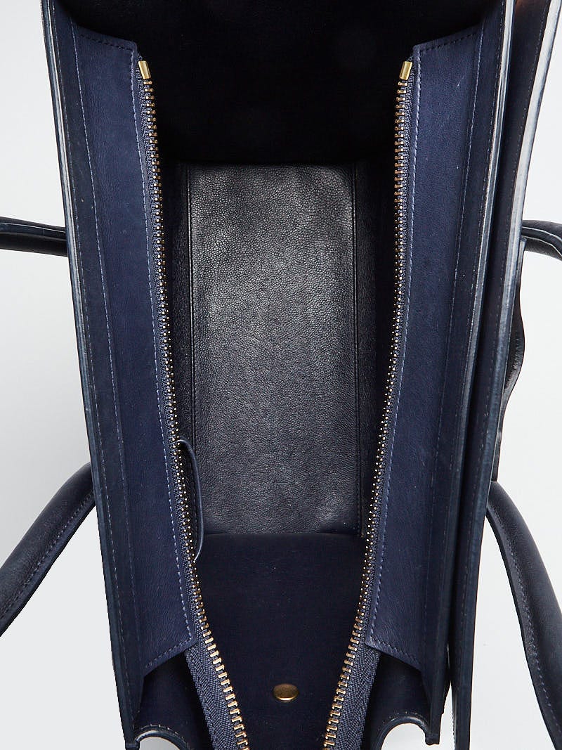 Celine Navy Blue Smooth Leather Micro Luggage Tote Bag | Yoogi's