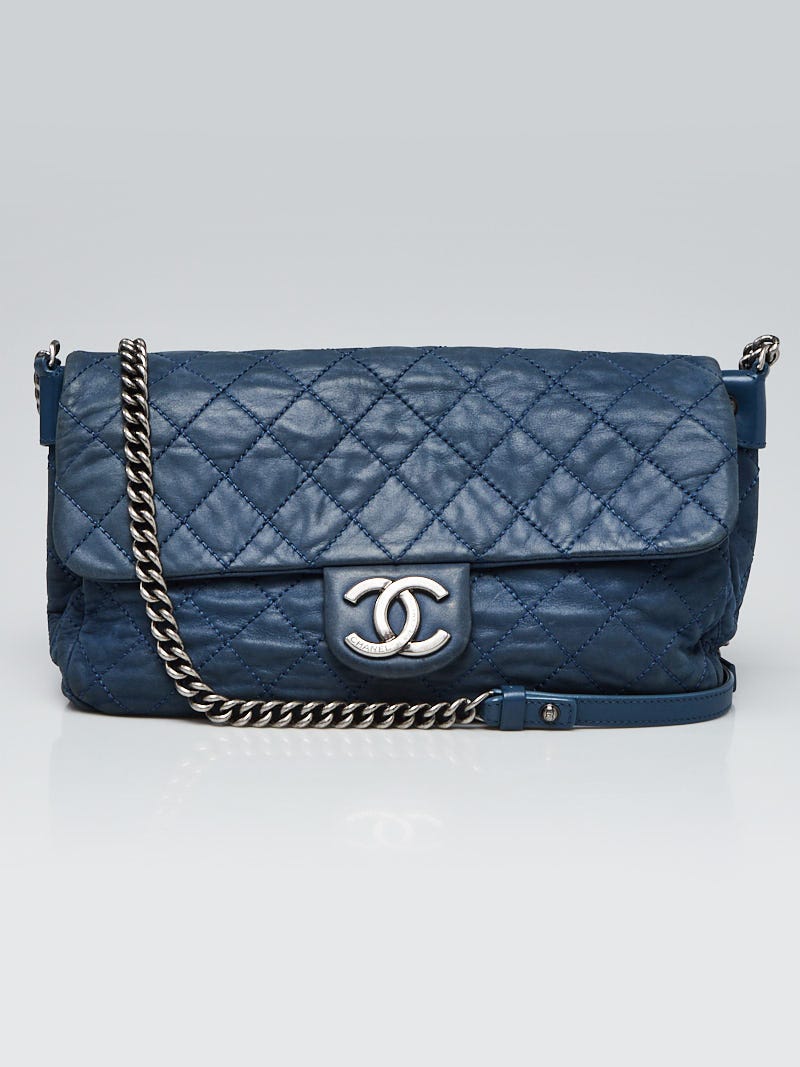 Chanel Calfskin Leather And Tweed Two Way Satchel Bag Blue with Silver  Hardware - Luxury In Reach