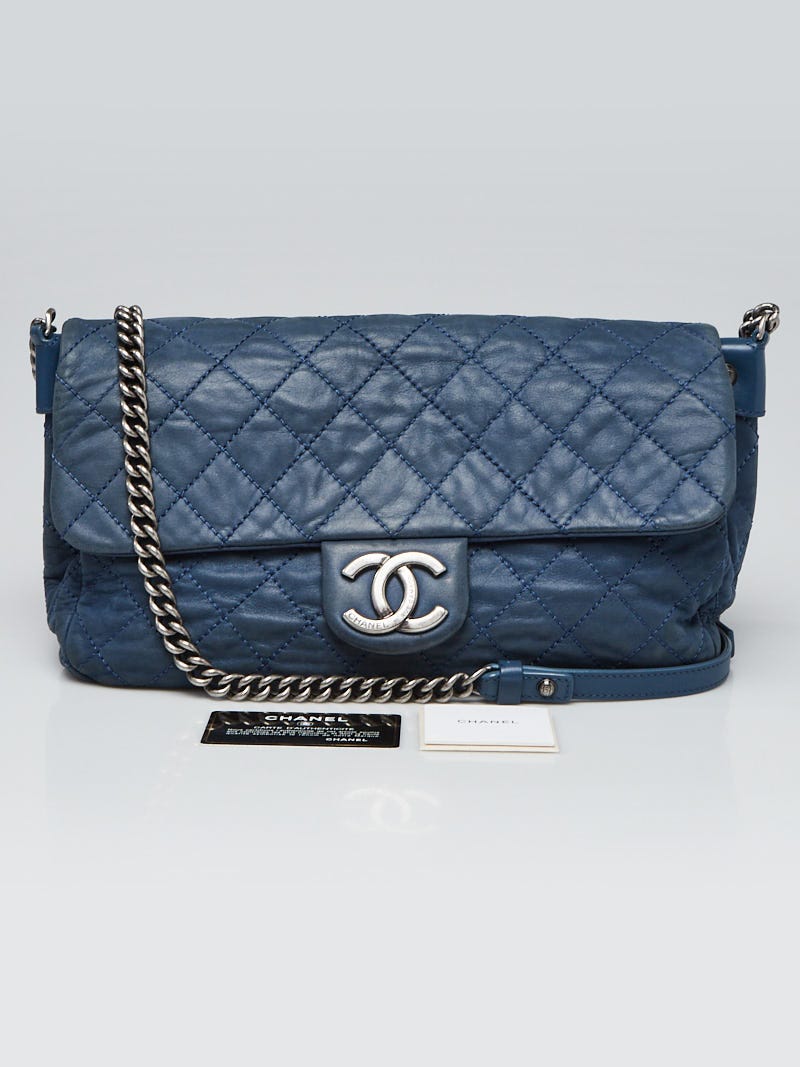 Chanel Blue Iridescent Calfskin Leather Chain Large Crossbody Bag - Yoogi's  Closet