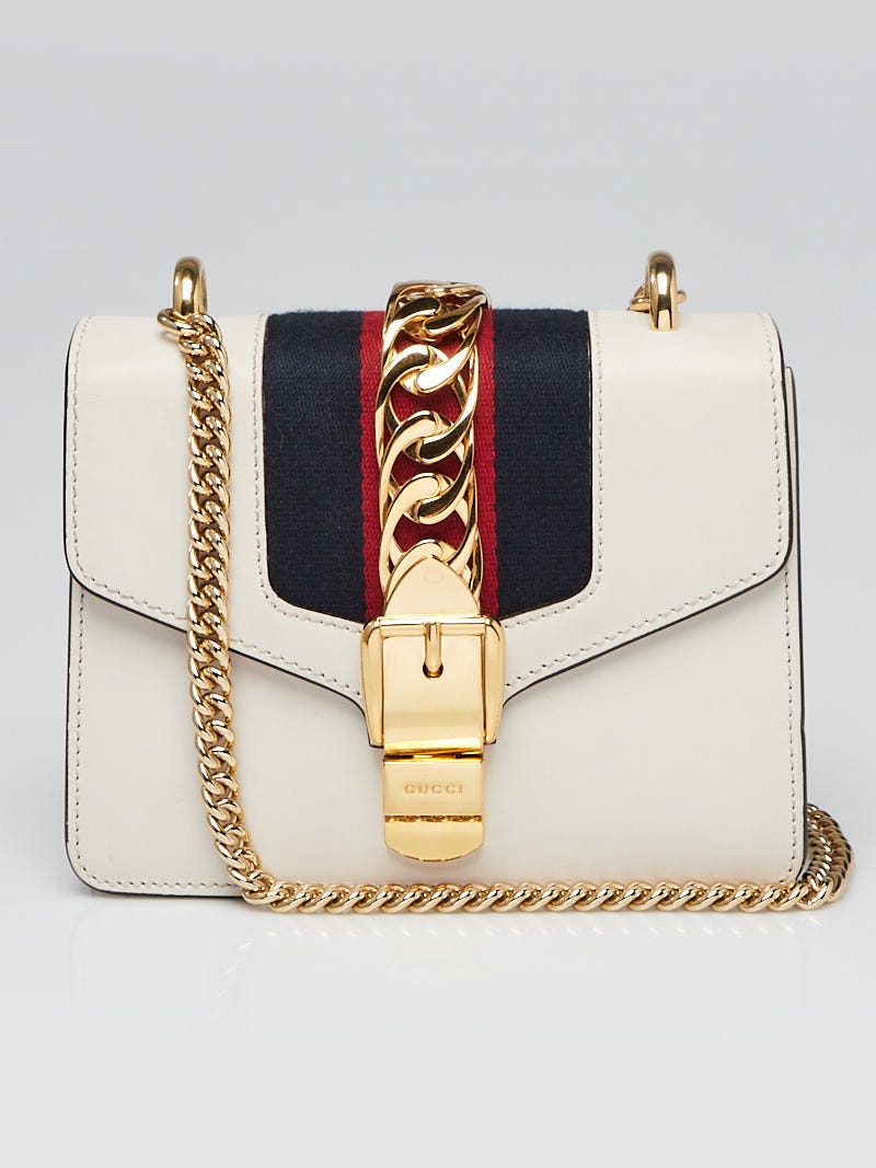 Gucci White Leather Vintage Web Mini Sylvie Chain Shoulder Bag Yoogi s Closet