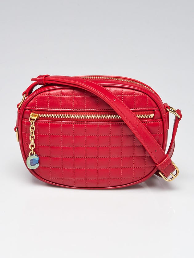 Celine Red Quilted Calfskin Leather C Charm Small Camera Bag
