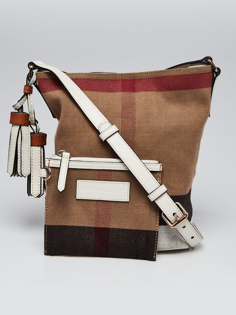 Burberry White Leather and Check Canvas Mini Ashby Bag Yoogi s Closet