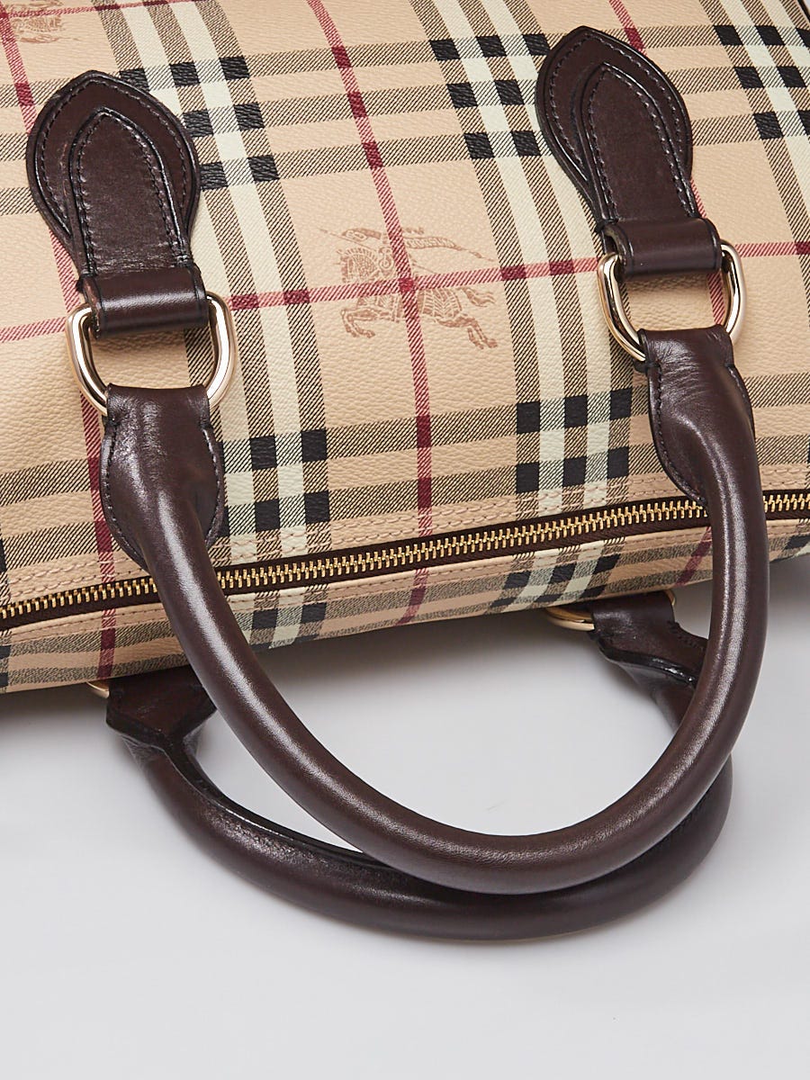 BURBERRY Haymarket Check Small Chester Bowling Bag Chocolate