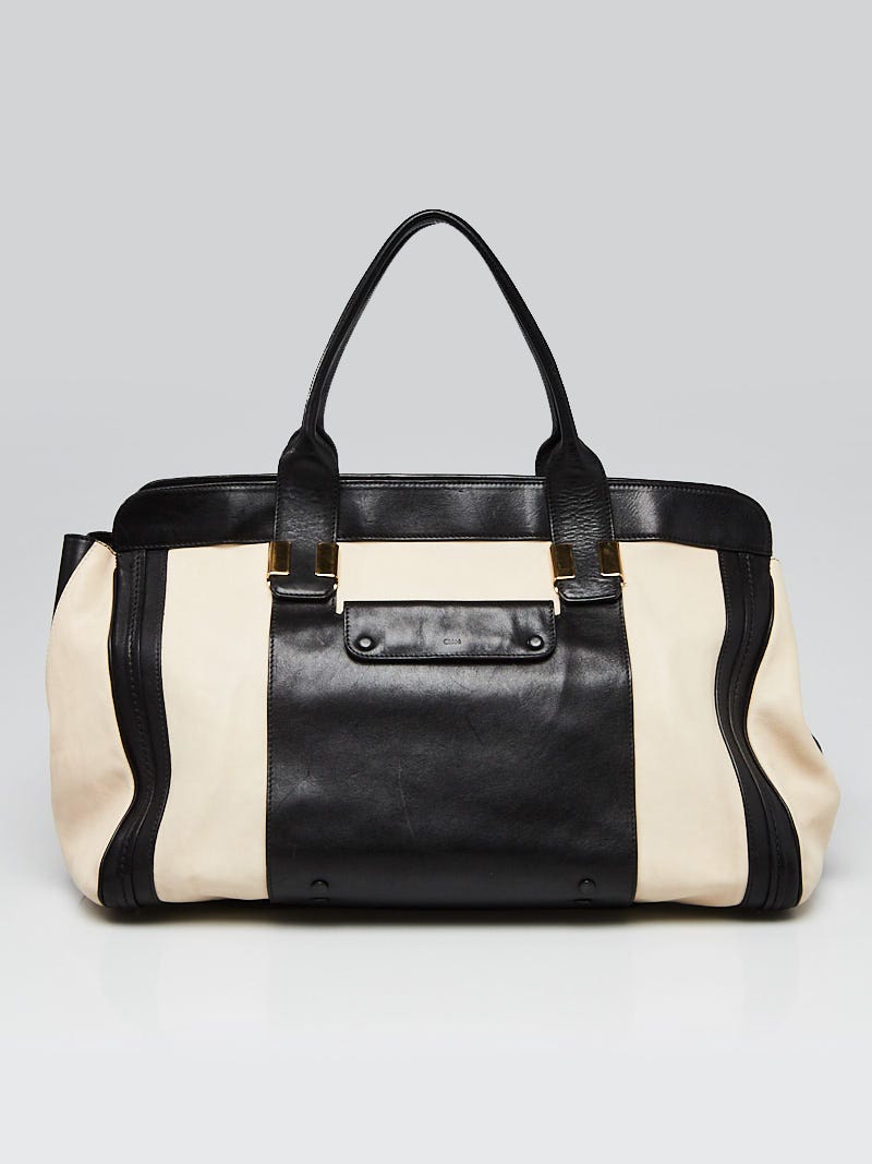Chloe Black/White Colorblock Leather Large Alice Tote Bag 