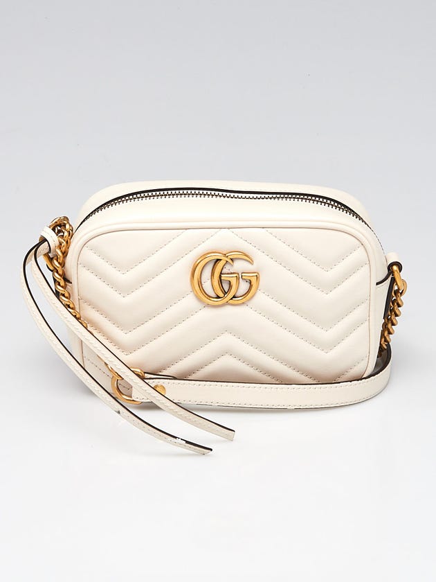 Gucci White Quilted Leather Marmont Mini Camera Case Bag