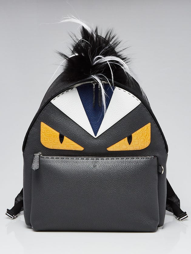 Fendi Dark Grey Leather Monster Eyes Backpack 7VZ012