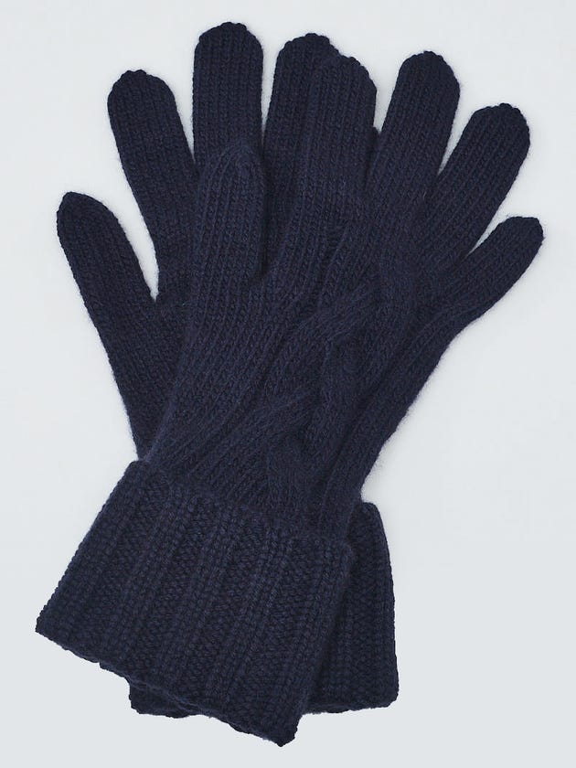 Chanel Navy Blue Cashmere Cable Knit Gloves