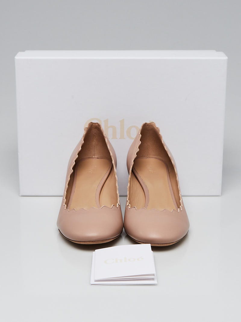 Chloe Pink Tea Leather Scalloped Lauren Mid-Heel Pumps Size 6.5/37 |  Yoogi's Closet