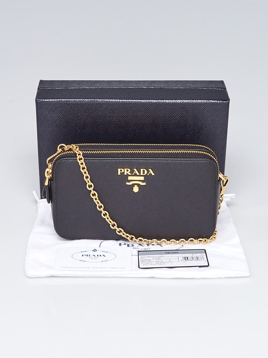 Prada Black Saffiano Leather Mini Crossbody Bag 1DH010 - Yoogi's Closet